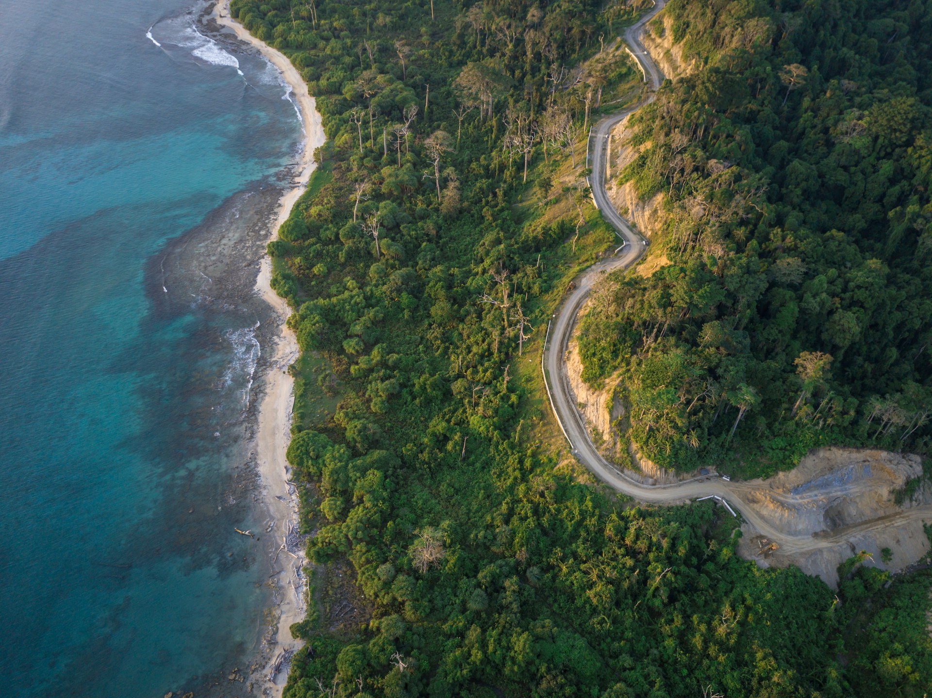 Coastal road aerial view India travel