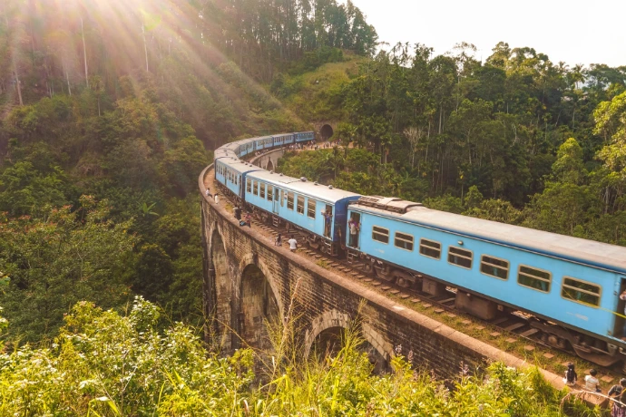 Sri Lanka train passing through tea plantations