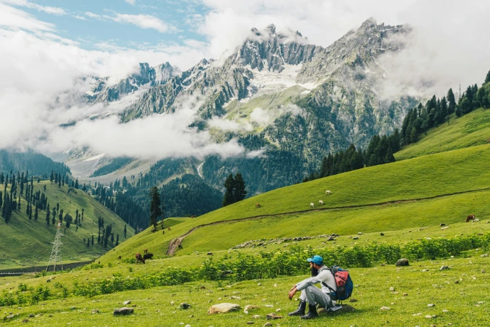 Couple enjoying honeymoon in green mountains India