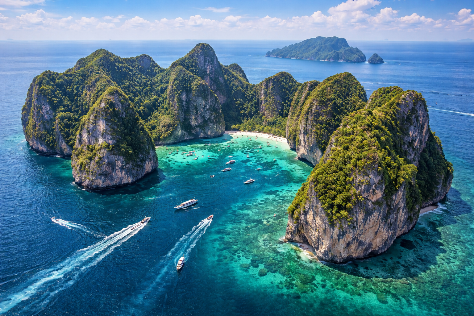 Krabi limestone islands surrounded by emerald sea Thailand tropical paradise