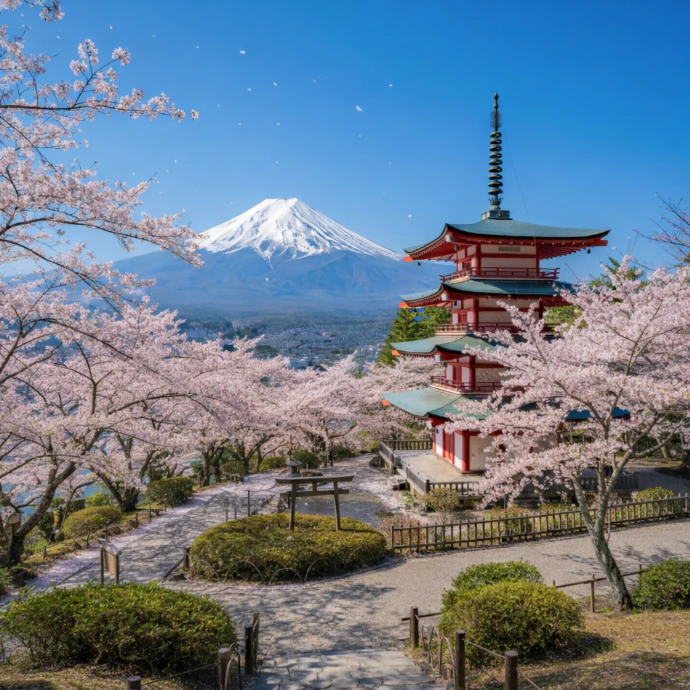 Japan cherry blossom pagoda Mount Fuji spring tour package TripNest Holidays
