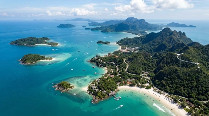 Langkawi island aerial view with turquoise water Malaysia