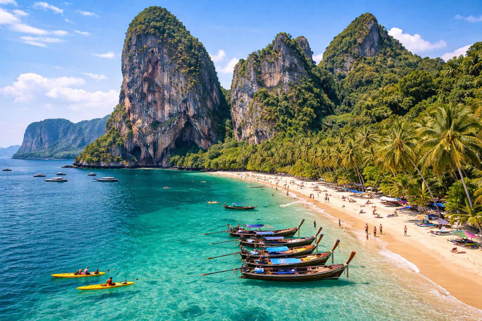 Longtail boats in turquoise lagoon Krabi Thailand island adventure