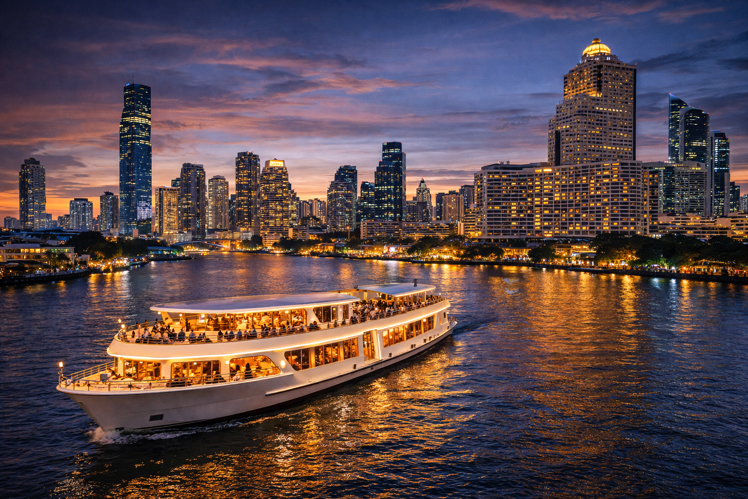 Chao Phraya river dinner cruise Bangkok Thailand night tour package TripNest Holidays