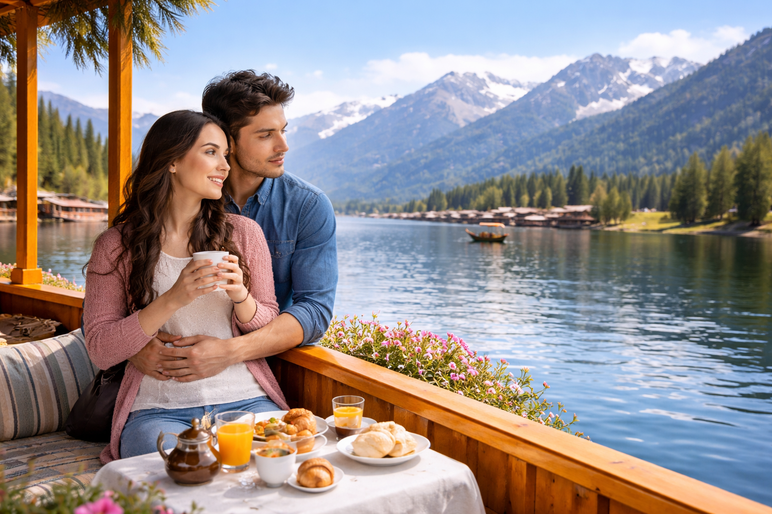 Couple dining with mountain view honeymoon