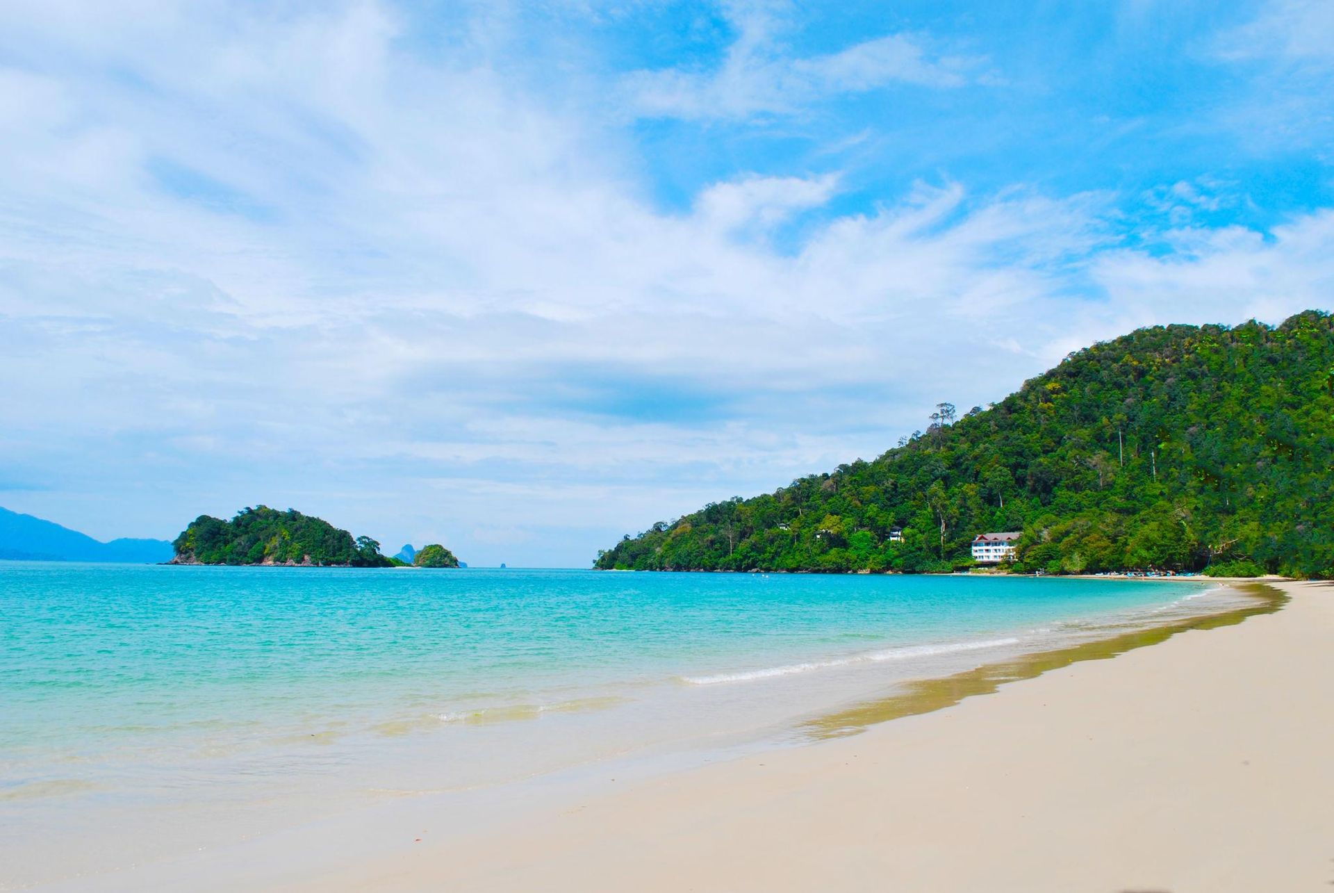 Langkawi beach with clear blue water and white sand